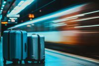 Koffer vor einem einfahrenden Zug